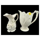2 PC LOT FLORAL PORCELAIN PITCHERS