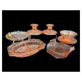 7 PC LOT OF PINK DEPRESSION GLASS