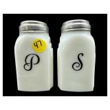 PR OF RETRO MCKEE MILK GLASS SALT AND PEPPER