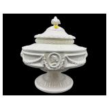 LARGE CERAMIC ORNATE URN WITH LID, AS IS