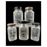 SET OF 5 HAZEL ATLAS GLASS CANISTERS