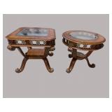 2 UNIVERSAL FURNITURE HEAVY CARVED GLASS TOP