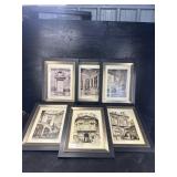 LOT OF 6 FRENCH ARCHITECTURAL PRINTS IN FRAMES