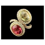 14K NATURAL RUBELLITE TOURMALINE, AND DIAMOND