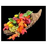 LARGE AUTUMN FAUX FRUIT AND LEAVES CORNUCOPIA