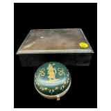 MERIDIAN SILVER PLATE BOX PORCELAIN TRINKET BOX