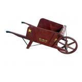 SMALL DECORATED WOODEN WHEELBARROW
