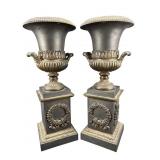 2 NEOCLASSICAL STYLE ORNATE METAL URNS ON
