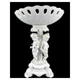 LARGE BISQUE CHERUB FIGURAL TRIO RETICULATED