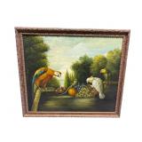 LARGE OIL ON CANVAS PAINTING OF PARROTS