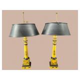 2 LARGE YELLOW TOLEWARE BOUILLOTTE LAMPS