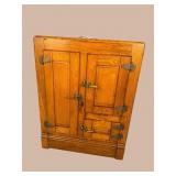 RARE RAISED PANEL OAK ICE BOX WITH WATER COOLER &