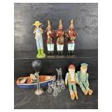 BOX LOT OF FIGURINES GLASS ANGELS BICYCLE HORN