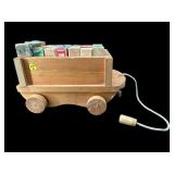 VINTAGE WOODEN BUILDING BLOCK CART PULL TOY