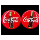 LOT OF 2 COCA COLA BOTTLE BUTTON SIGNS