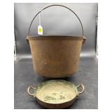 CAST IRON KETTLE AND COPPER BOWL