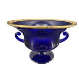 LARGE COBALT AND GOLD RIM TROPHY PEDESTAL ICE BOWL