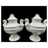 2 ITALIAN CERAMIC GRIFFIN URNS WITH LIDS