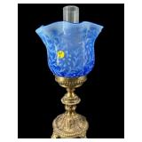 FENTON BLUE OPALESCENT DAISY & FERN HURRICANE