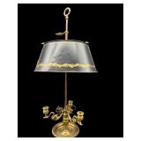 TALL ORNATE BRASS BUOILLETE LAMP WITH SHADE