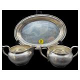 SOLID STERLING NEWPORT CREAMER, SUGAR & TRAY