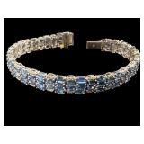 14K WHITE GOLD NATURAL BLUE SAPPHIRE AND DIAMOND