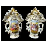 2 ANTIQUE HAND PAINTED FIGURAL PORCELAIN VASES