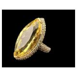 14K NATURAL YELLOW QUARTZ & FANCY BROWN DIAMOND