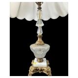 CRYSTAL AND ORNATE BRASS TABLE LAMP