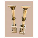 2 MARBLE AND BRONZE ADORNED PEDESTALS