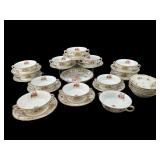 28 PCS BLACK KNIGHT GOLD RIM FLORAL CHINA