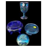 4 PC LOT FENTON STANDS, CARNIVAL GOBLET, ETC.