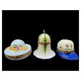 3 LIMOGES FRANCE PEINT MAIN TRINKET BOXES