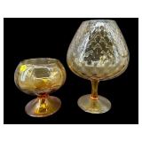 2 PC LOT MCM AMBER GLASS FOOTED VASES