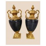 2 EXTRA LARGE MARBLE AND BRONZE URNS