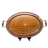 MAHOGANY FLORAL INLAID SERVING TRAY