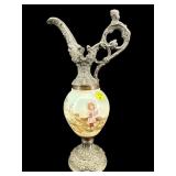 ORNATE PORCELAIN HAND PAINTED AND METAL EWER