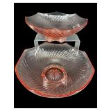 PR OF INDIANA GLASS PINK DEPRESSION SWIRL FOOTED