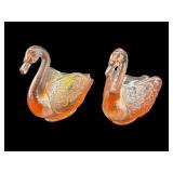 PR OF LE SMITH PINK ART GLASS SWANS