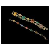 2 PC LOT OF GOLD TONE MULTICOLOR SCARAB COSTUME