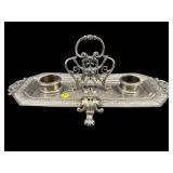 ORNATE SILVERPLATE ANTIQUE DOUBLE INK STAND
