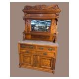 WALNUT VICTORIAN MARBLE TOP SIDEBOARD