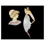 2 PC LOT OF GOLD TONE MOTHER OF PEARL COSTUME