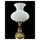 WOOD AND BRASS HURRICANE LAMP