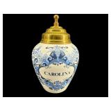 BLUE DELFT PORCELAIN CAROLINA TOBACCO JAR WITH LID