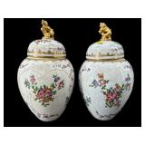 2 SAMPSON FRENCH HAND PAINTED PORCELAIN URNS WITH