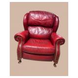 EXCEPTIONAL OVERSTUFFED RED LEATHER RECLINER