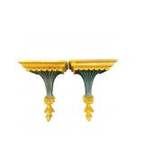 2 GOLD AND GREEN ORNATE WALL SHELVES