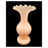 VICTORIAN PINK SATIN CASED GLASS RUFFLED VASE