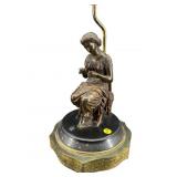 ANTIQUE MARBLE AND BRONZE FIGURAL TABLE LAMP